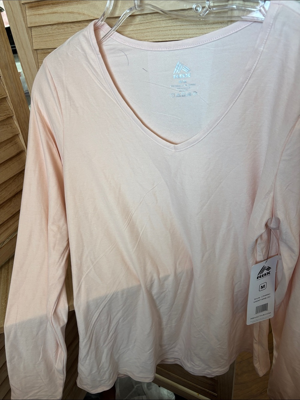 FINAL MARKDOWN RBX Women's Long-Sleeve V-Neck Top in Pale Pink/Peach Medium NWT